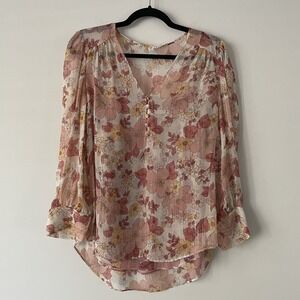 Veronica Beard Silk Milan Floral Metallic Georgette Blouse Pink Sz 6 Fairy READ